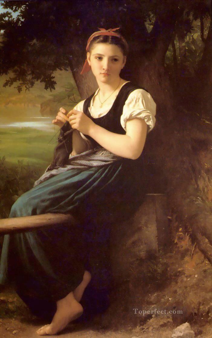 The Knitting Girl Realism William Adolphe Bouguereau Oil Paintings
